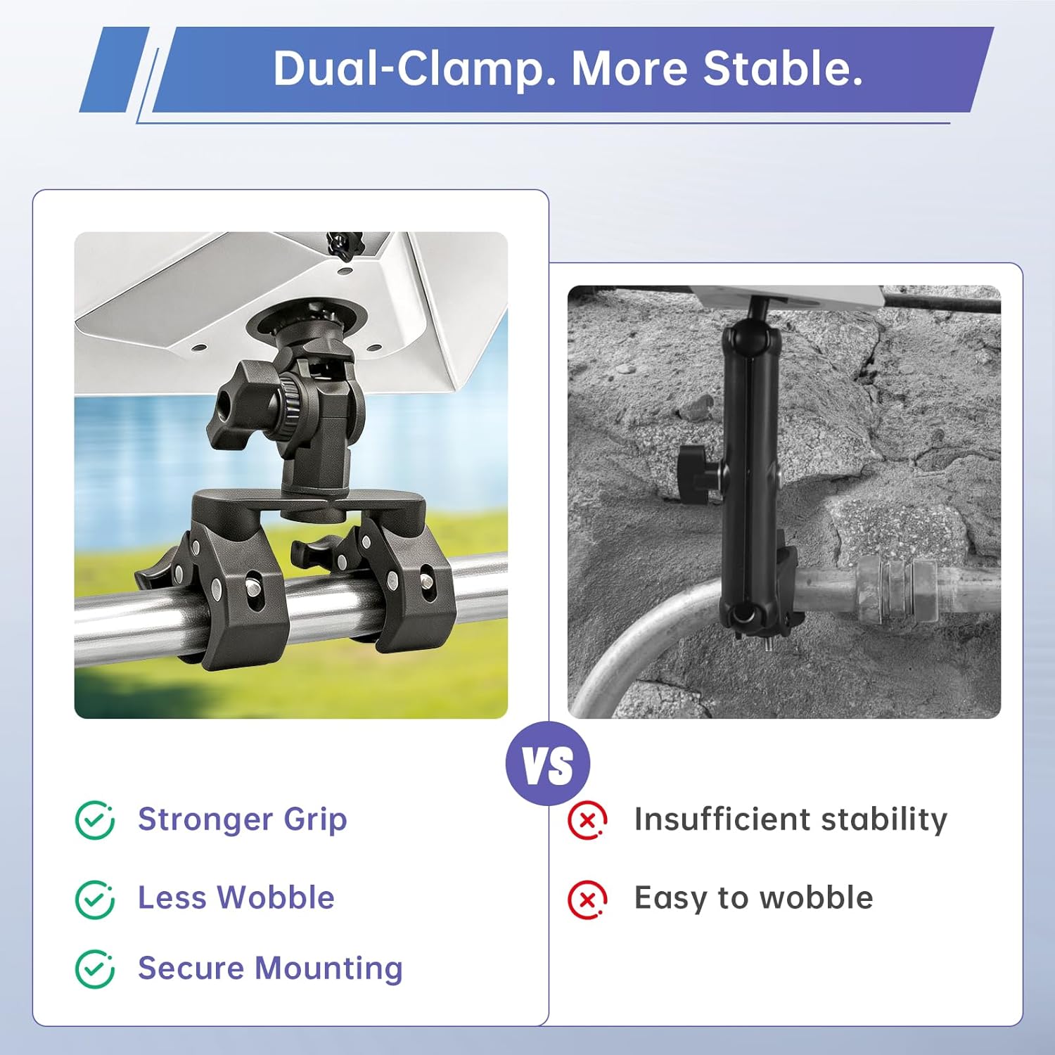 Dual-Clamp Pole Mount for Starlink Mini | RV & Roof Rack Mount