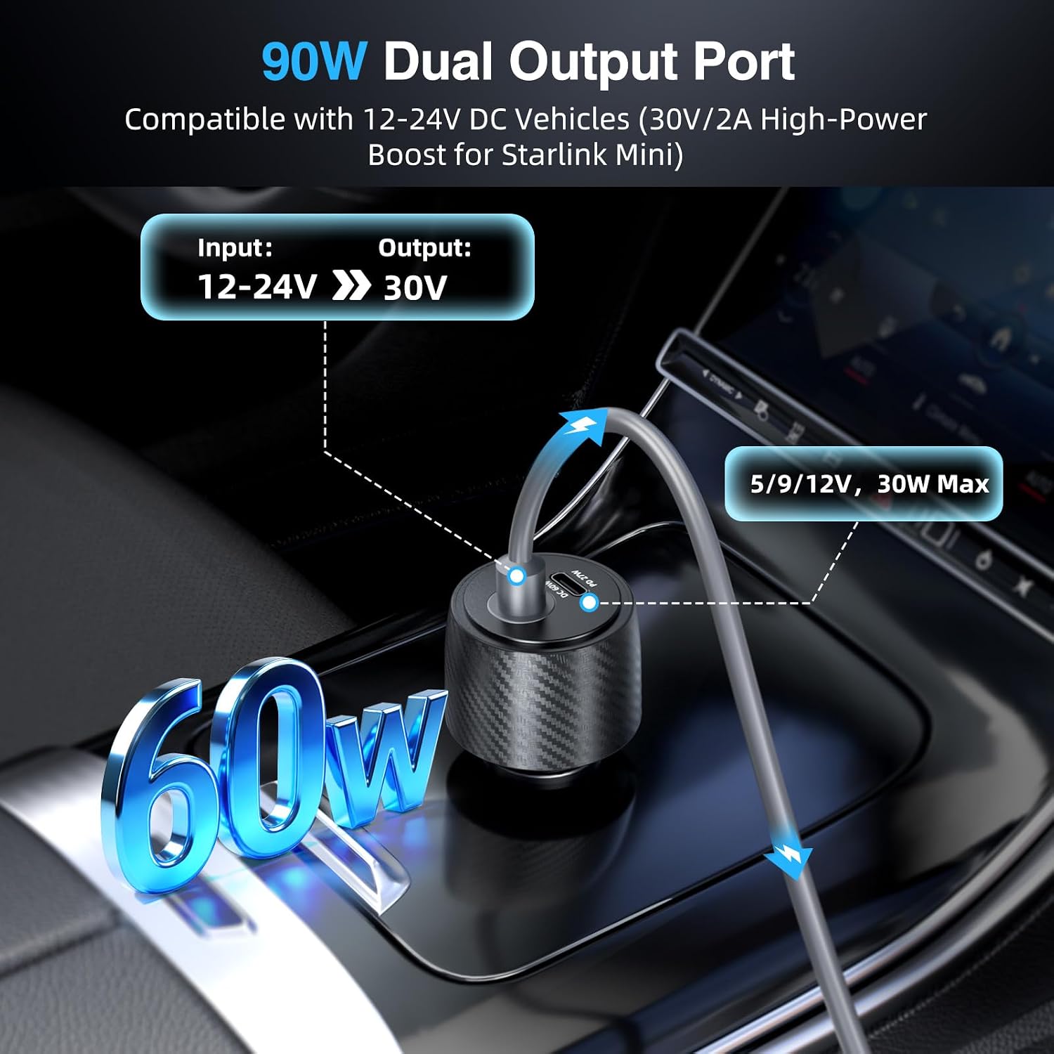 30V Car Power Adapter Compatible with Starlink Mini