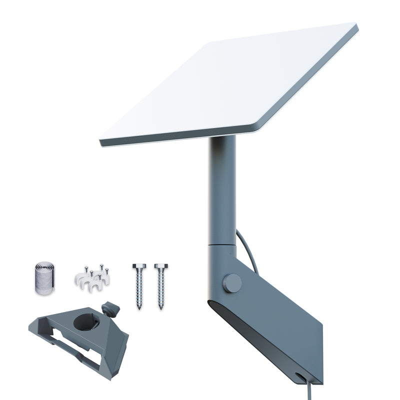 Starlink Mini 360° Adjustable Wall Mount, All-Weather Gray Steel Bracket with Horizontal Rotation and Vertical Tilt for Walls and Eaves.