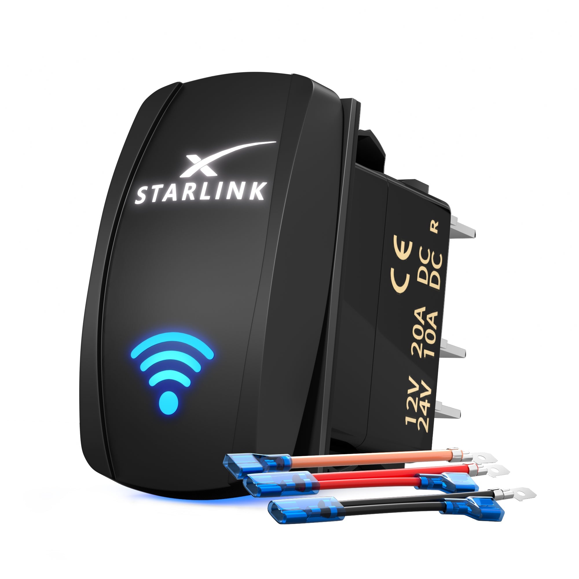 Starlink Laser-Etched Dual LED 5-Pin Rocker Switch, IP65, with Jumper Kit, for Vehicle/Marine Panels.